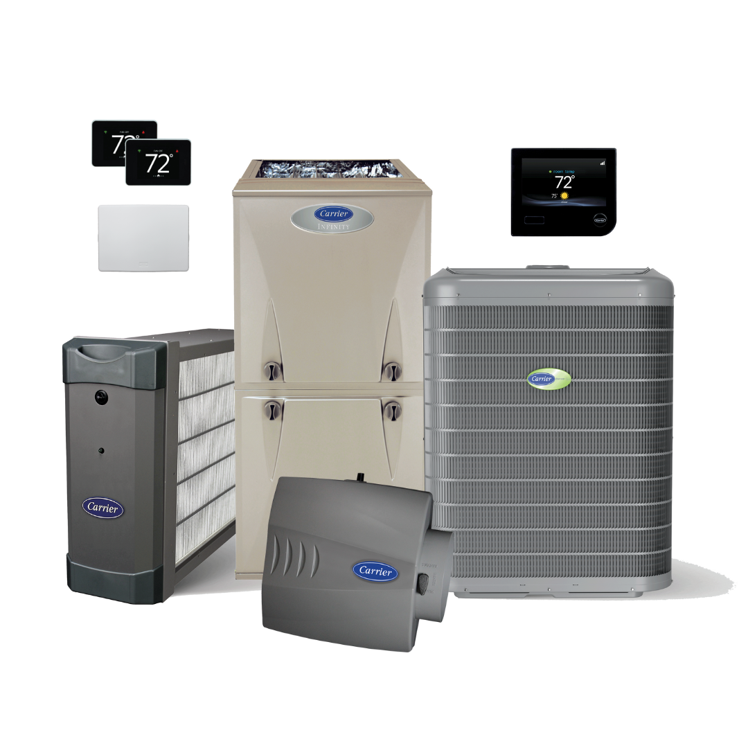 Carrier Infinity System, Air Purifier, Zoning Panel, 2 Smart Sensors, and Performance Large Bypass Humidifier